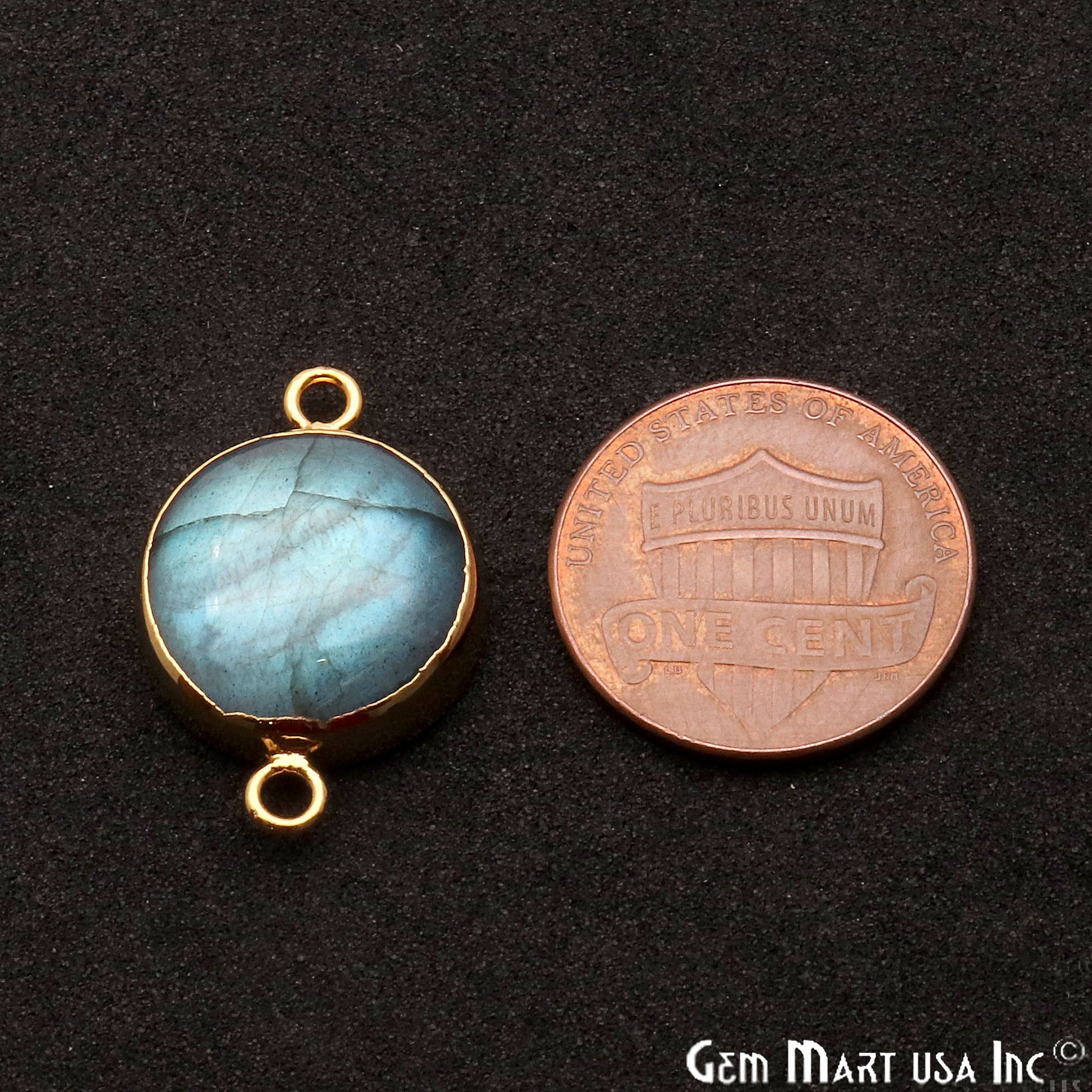 Labradorite Cabochon 22x15mm Round Gold Electroplated Double Bail Gemstone Connector - GemMartUSA