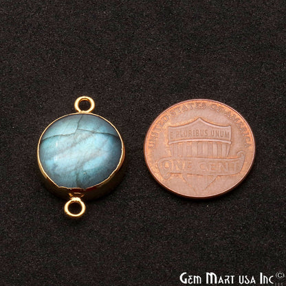 Labradorite Cabochon 22x15mm Round Gold Electroplated Double Bail Gemstone Connector - GemMartUSA