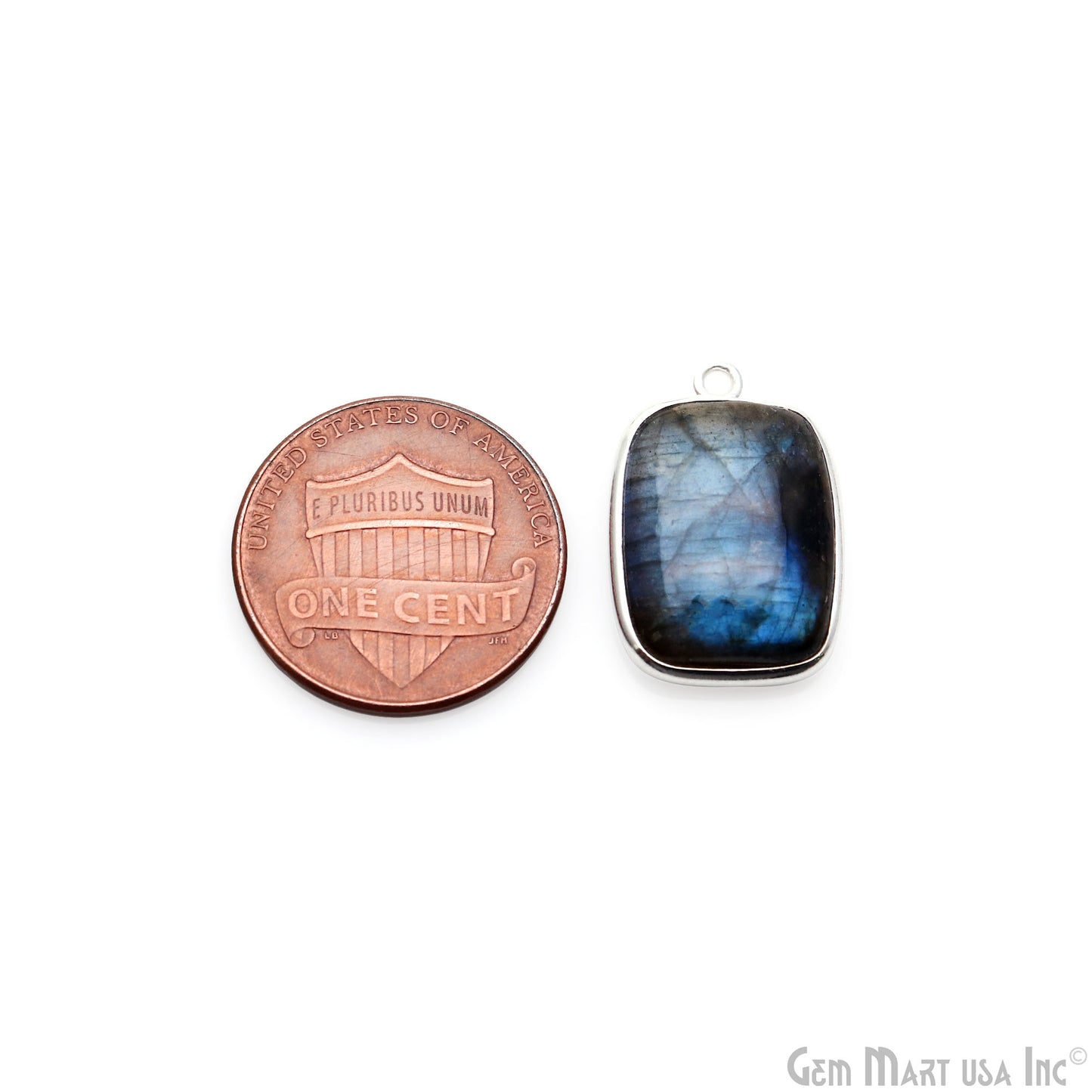 Flashy Labradorite Cabochon 12x16mm Octagon Single Bail Silver Plated Gemstone Connector