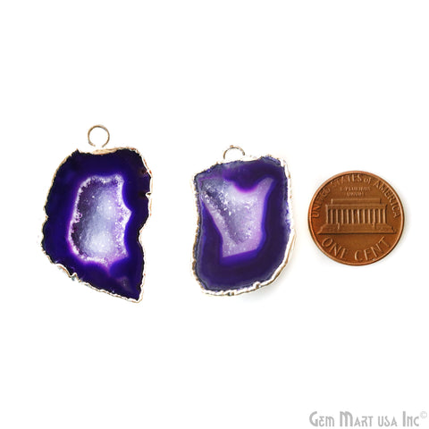 Geode Druzy 21x36mm Organic Silver Electroplated Single Bail Gemstone Earring Connector 1 Pair