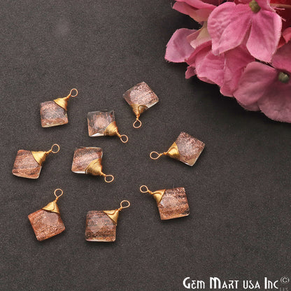 Copper Infused Square 12mm Gold Plated Wire Wrapped Gemstone Connector - GemMartUSA