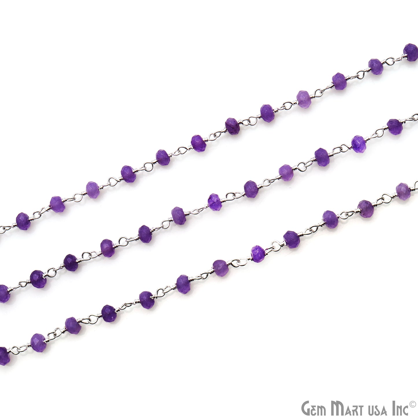 Lavender Jade 4mm Faceted Beads Silver Wire Wrapped Rosary Chain