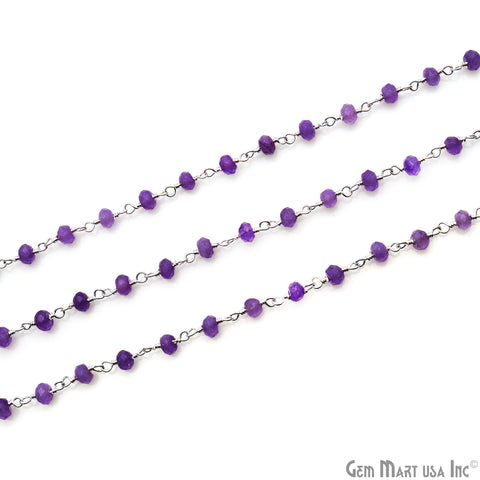 Lavender Jade 4mm Faceted Beads Silver Wire Wrapped Rosary Chain