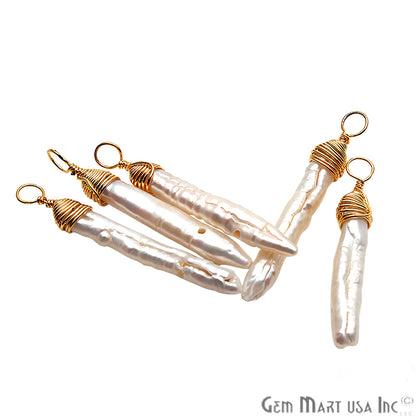 Pearl Gold Plated Single Bail Wire Wrapped 31x5mm Gemstone Connector - GemMartUSA