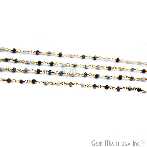 Dendrite Opal Bead Gold Wire Wrapped Rosary Chain - GemMartUSA