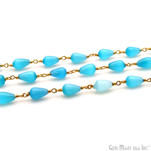 Blue Monalisa 9x4mm Gold Plated Beads Rosary Chain