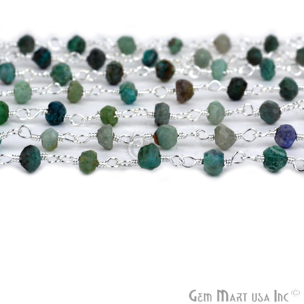 Chrysocolla 3-3.5mm Silver Plated Wire Wrapped Beads Rosary Chain (763823816751)