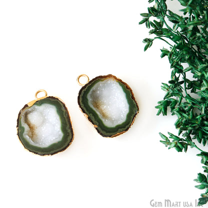 Geode Druzy 27x20mm Organic Gold Electroplated Single Bail Gemstone Earring Connector 1 Pair