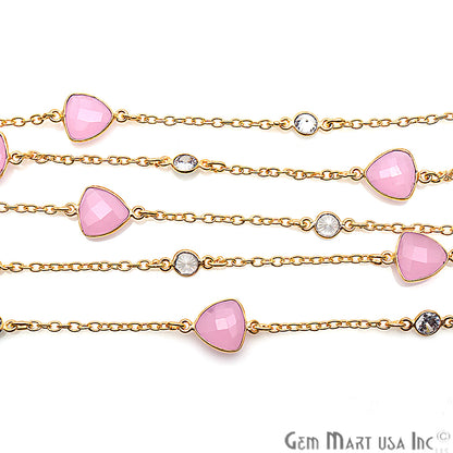 Rose Chalcedony 10mm With Crystal 5mm Gold Plated Bezel Link Connector Chain - GemMartUSA