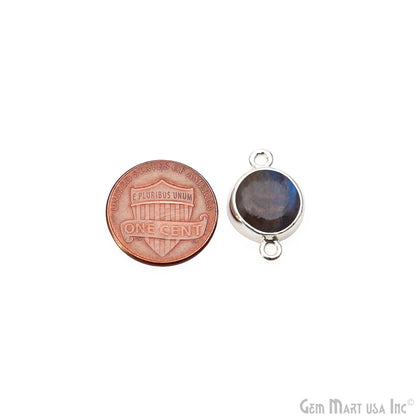 Flashy Labradorite 21x13mm Cabochon Round Double Bail Silver Electroplated Gemstone Connector