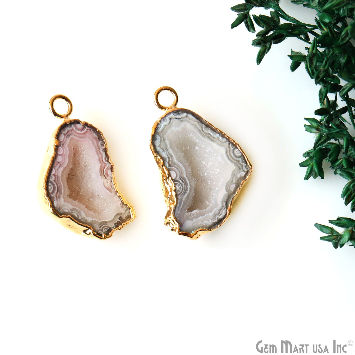 Geode Druzy 16x27mm Organic Gold Electroplated Single Bail Gemstone Earring Connector 1 Pair