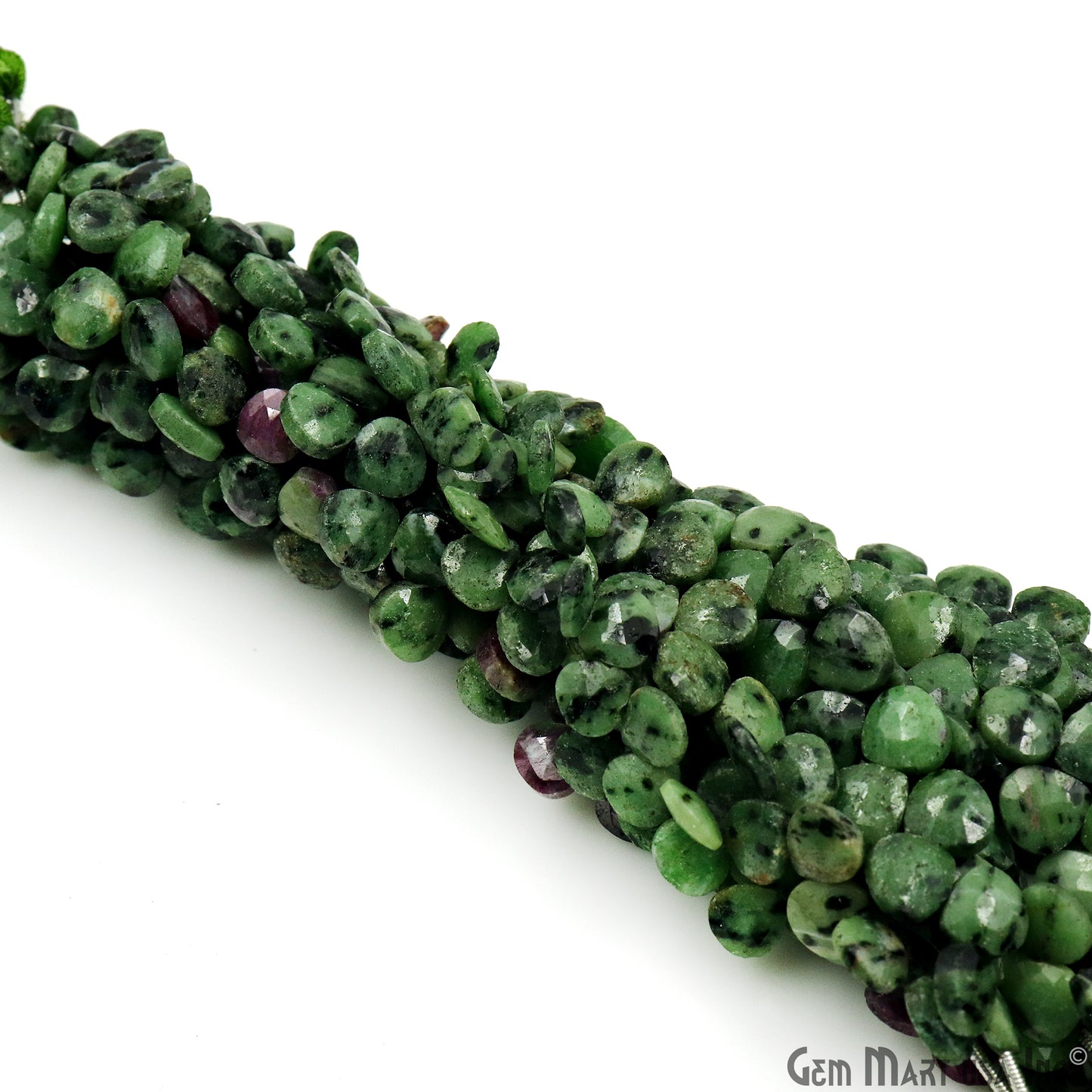 Ruby Zoisite Heart Beads, 7 Inch Gemstone Strands, Drilled Strung Briolette Beads, Heart Shape, 7mm