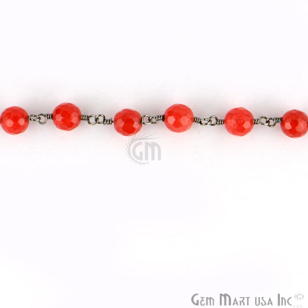 Red Jade Bead Oxidized Wire Wrapped Rosary Chain