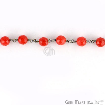 Red Jade Bead Oxidized Wire Wrapped Rosary Chain