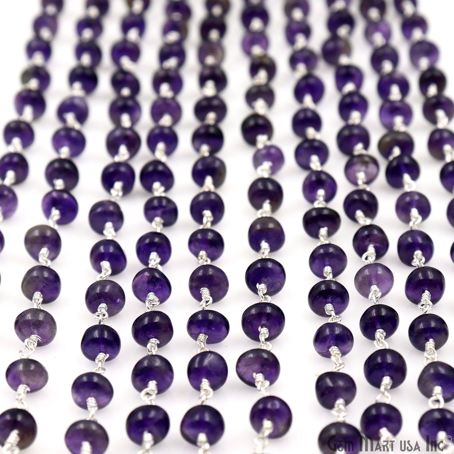 Amethyst Cabochon Beads 6-7mm Silver Plated Gemstone Rosary Chain