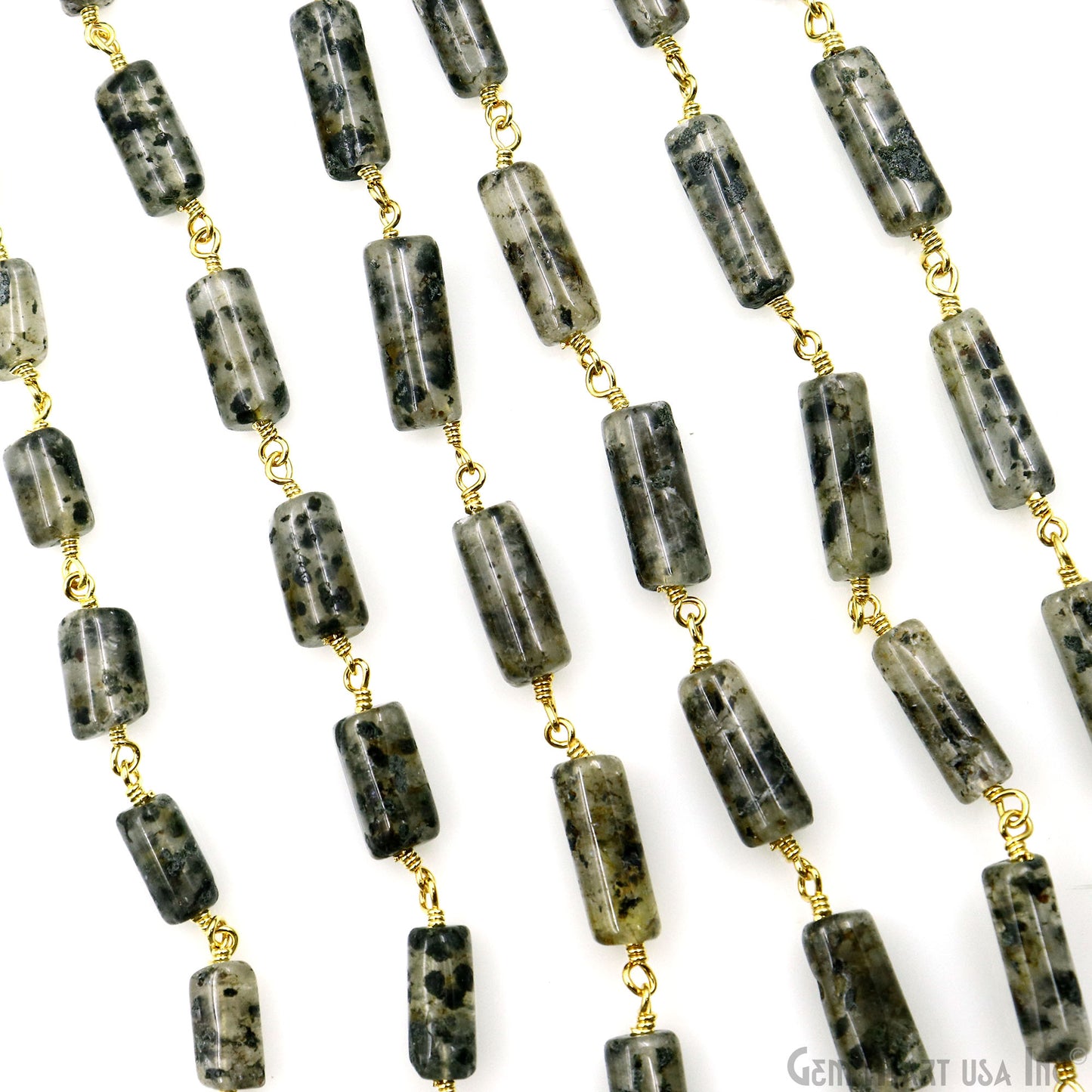 Fluorite Cabochon Tumble Beads 10x5mm Gold Plated Wire Wrapped Rosary Chain