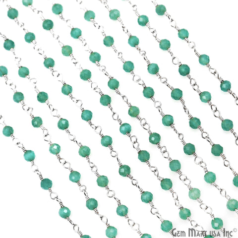 Dark Green Monalisa 3-3.5mm Beads Silver Wire Wrapped Rosary Chain