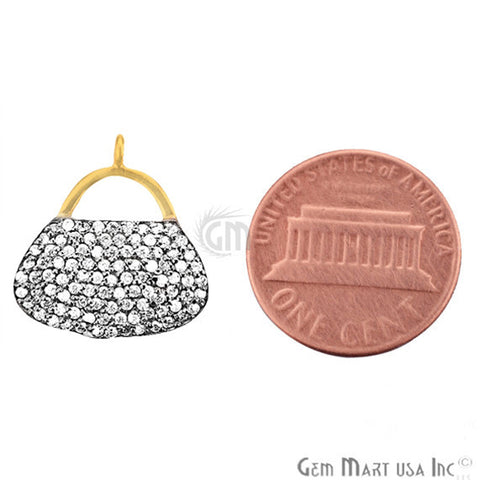 Cubic Zircon Pave 'Purse' Gold Vermeil Charm For Bracelet & Pendants - GemMartUSA