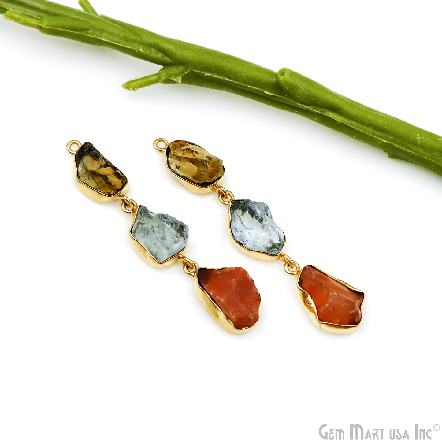 Rough Long Gemstone Bezel Setting Gold Plated Earring Connector