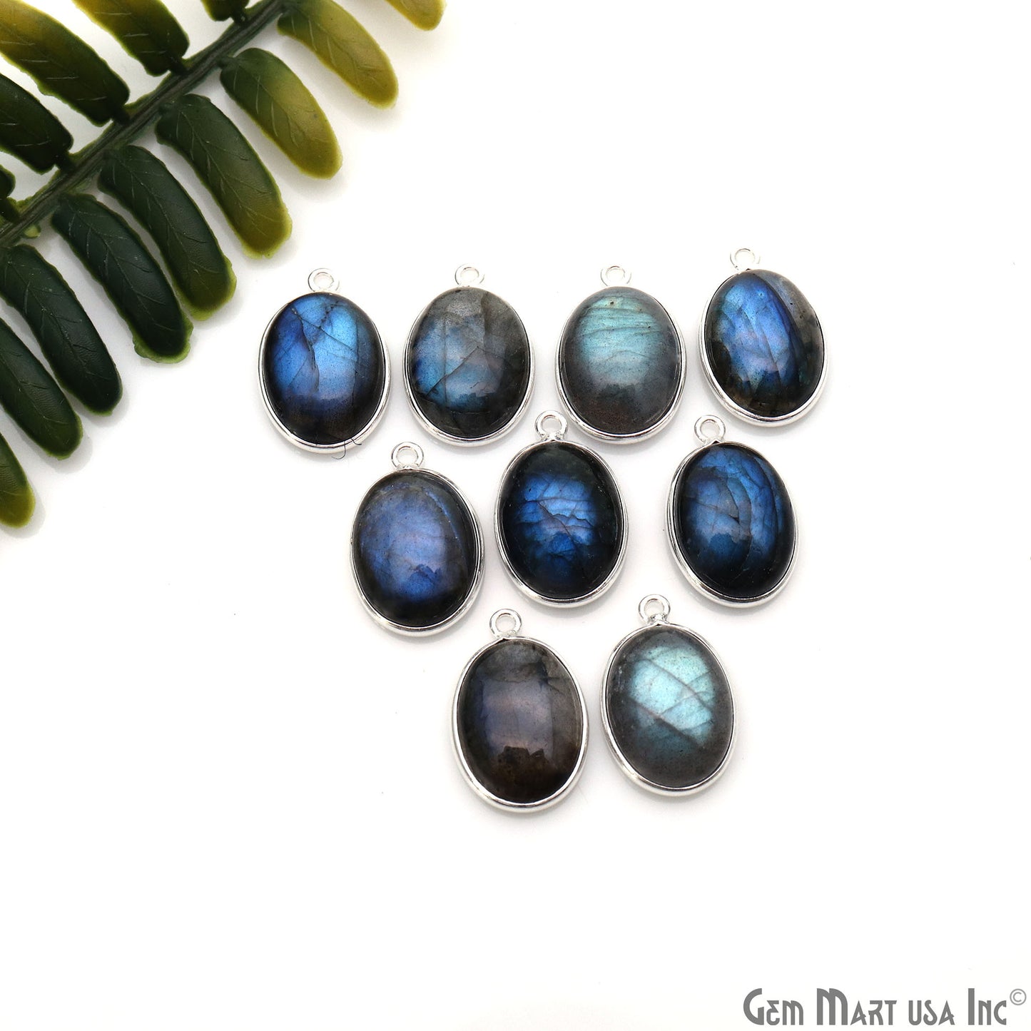 Flashy Labradorite Cabochon 12x16mm Oval Single Bail Silver Plated Gemstone Connector