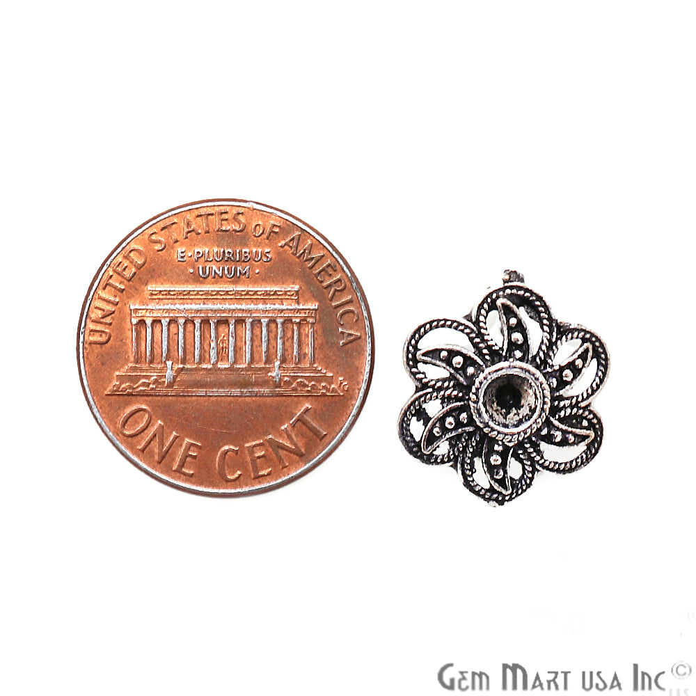 Flower Shape Oxidized 16x13mm Charm For Bracelets & Pendants - GemMartUSA