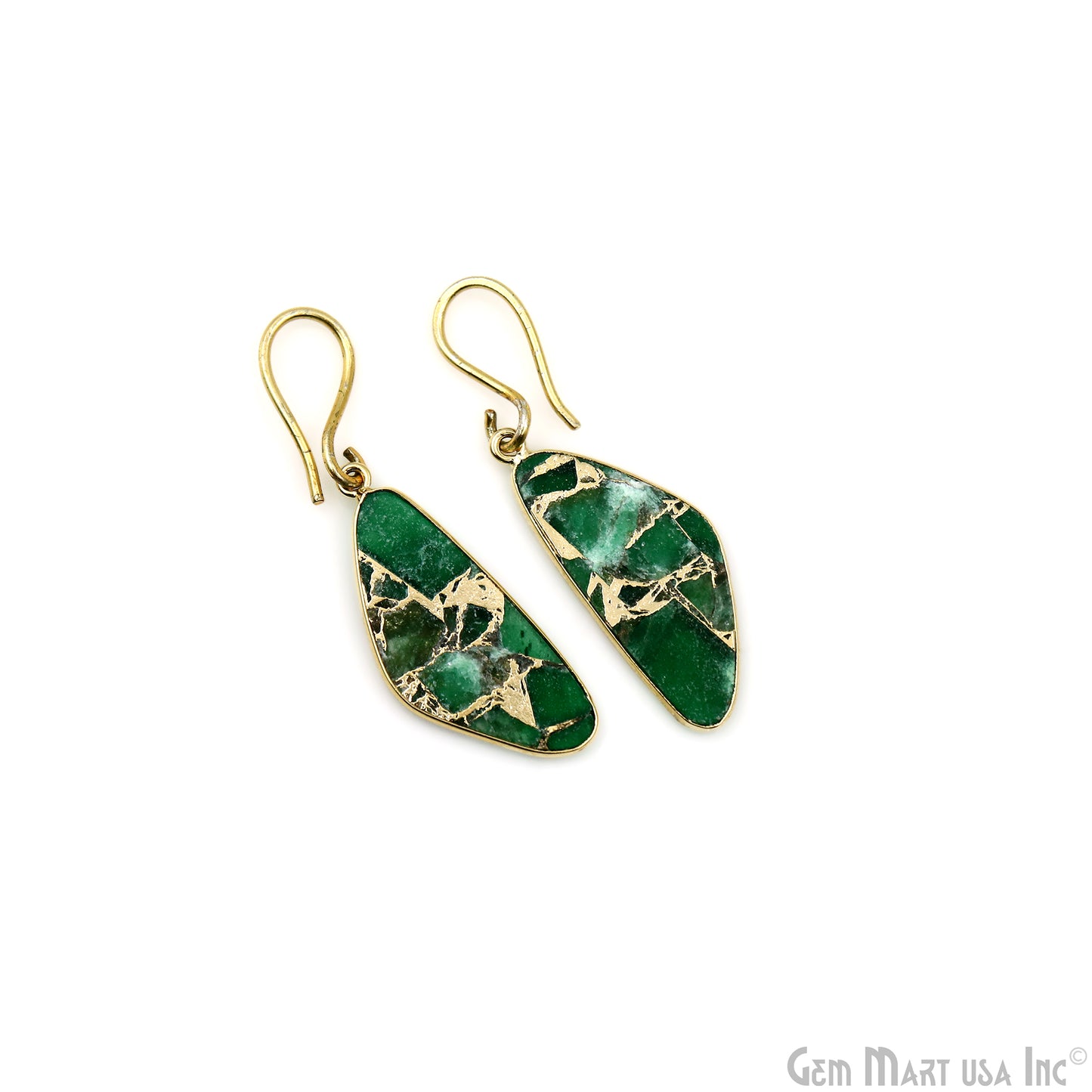 Green Mohave 31x13mm Gold Plated Single Bail Earring Connector 1 Pair