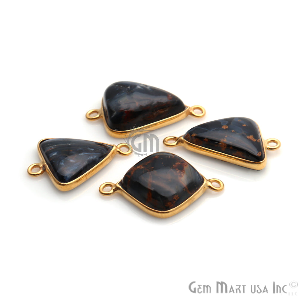 Clearance Sale 4pc Lot Pietersite Cabochon 14x20mm Gold Plated Double Bail Gemstone Connector - GemMartUSA