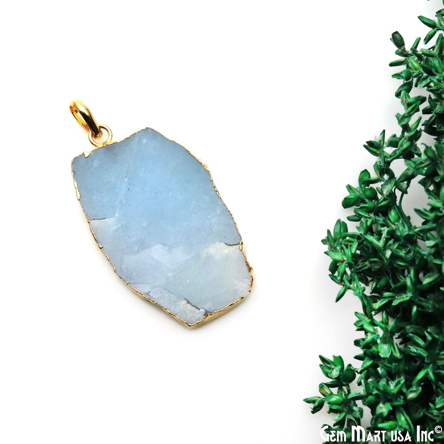 Amazonite Free Form shape 47x26mm Gold Electroplated Gemstone Single Bail Pendant