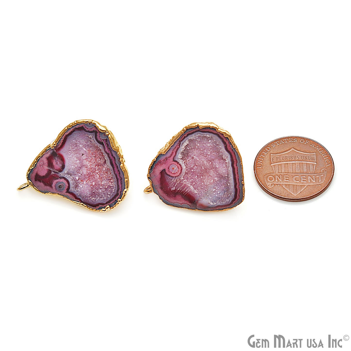 DIY Agate Slice Geode Druzy 29x22mm Gold Electroplated Loop Connector Studs Earrings - GemMartUSA