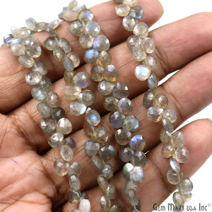 Labradorite Heart Beads, 8 Inch Gemstone Strands, Drilled Strung Briolette Beads, Heart Shape, 6mm