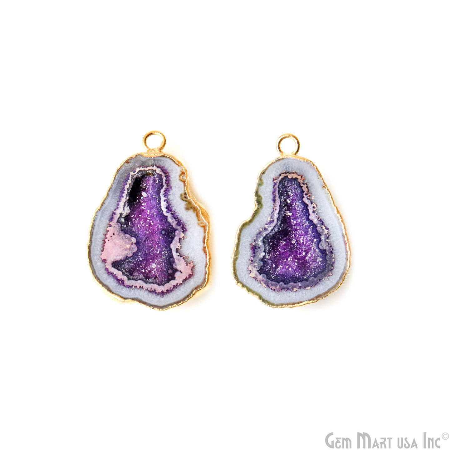 Geode Druzy 37x24mm Organic Gold Electroplated Single Bail Gemstone Earring Connector 1 Pair