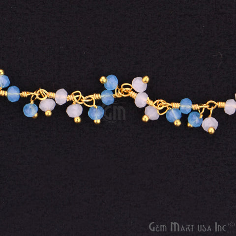 Blue & White chalcedony Gold Wire Wrapped Cluster Dangle Chain - GemMartUSA (764184166447)