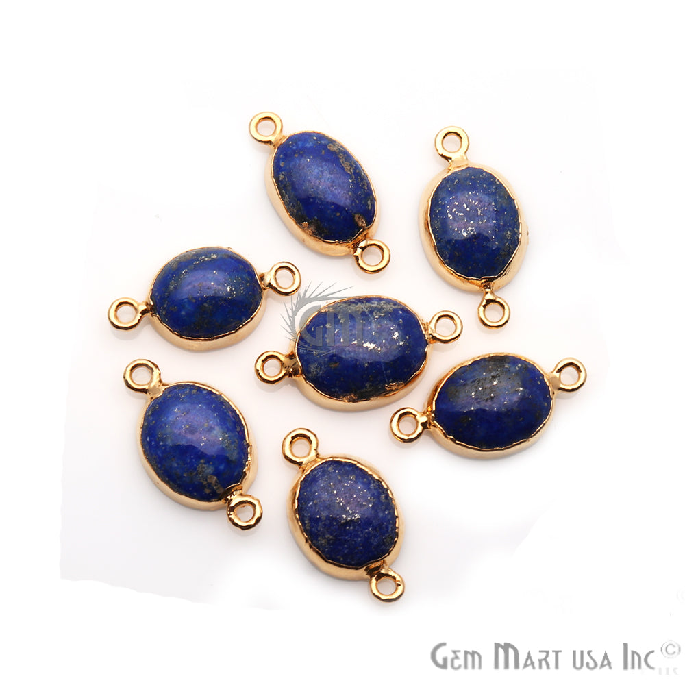Lapis Lazuli Double Bail Gold Plated Oval 14x24mm Cabochon Connector - GemMartUSA