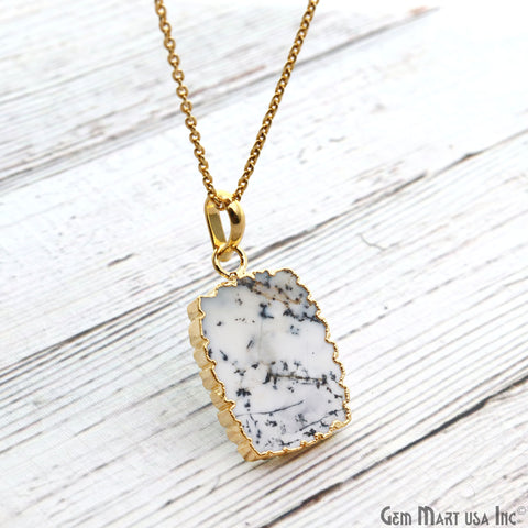 Dendrite Opal Rectangle 28x18mm Gold Electroplated Single Bail Connector Pendant