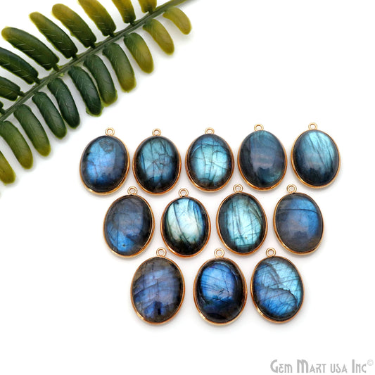 Flashy Labradorite Cabochon 15x20mm Oval Single Bail Gold Plated Gemstone Connector