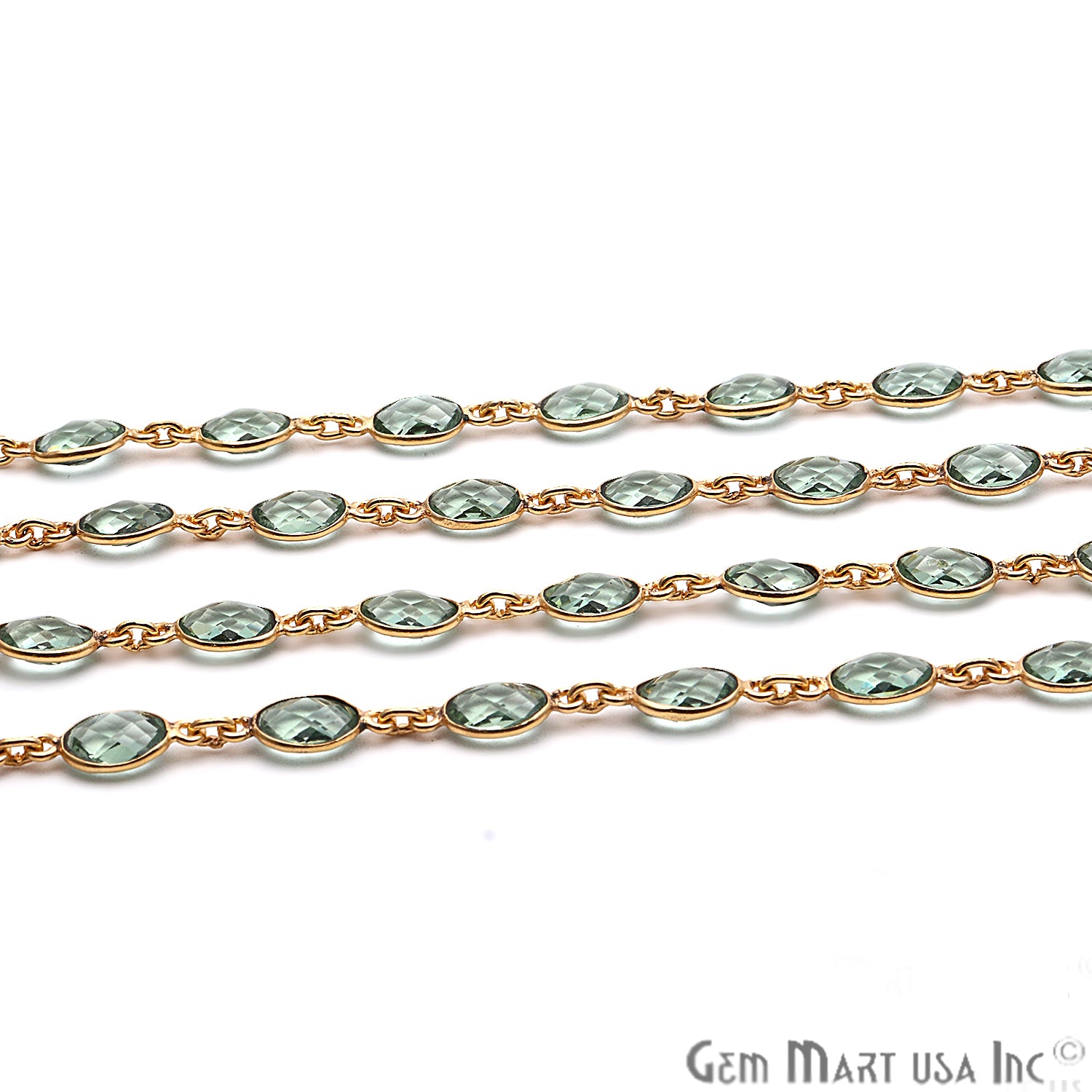Green Amethyst 7x5mm Bezel Link Gold Plated Continuous Connector Chain - GemMartUSA