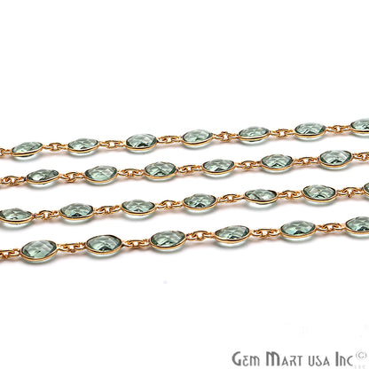 Green Amethyst 7x5mm Bezel Link Gold Plated Continuous Connector Chain - GemMartUSA