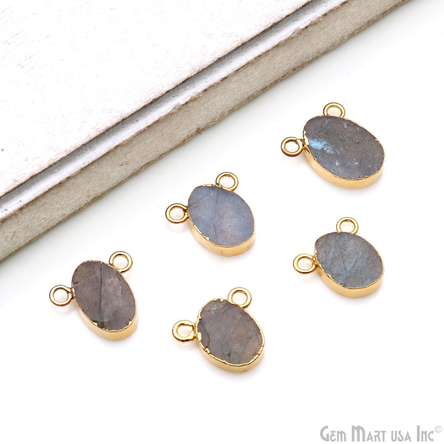 Labradorite Organic 13x12mm Gold Electroplated Double Bail Connector