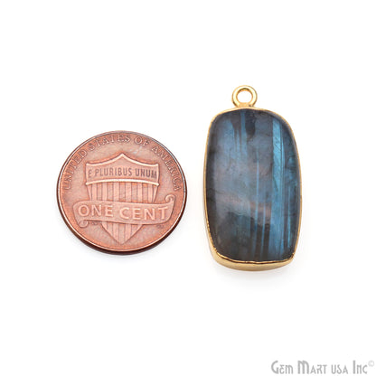 Flashy Labradorite 27x14mm Cabochon Octagon Single Bail Gold Electroplated Gemstone Connector