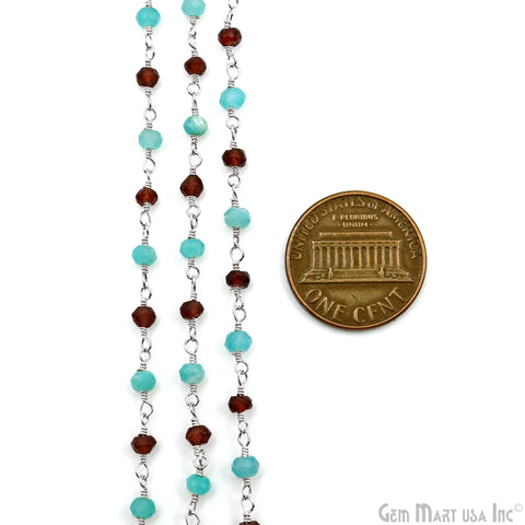 Garnet & Amazonite Beads 3-3.5mm Silver Plated Wire Wrapped Rosary Chain