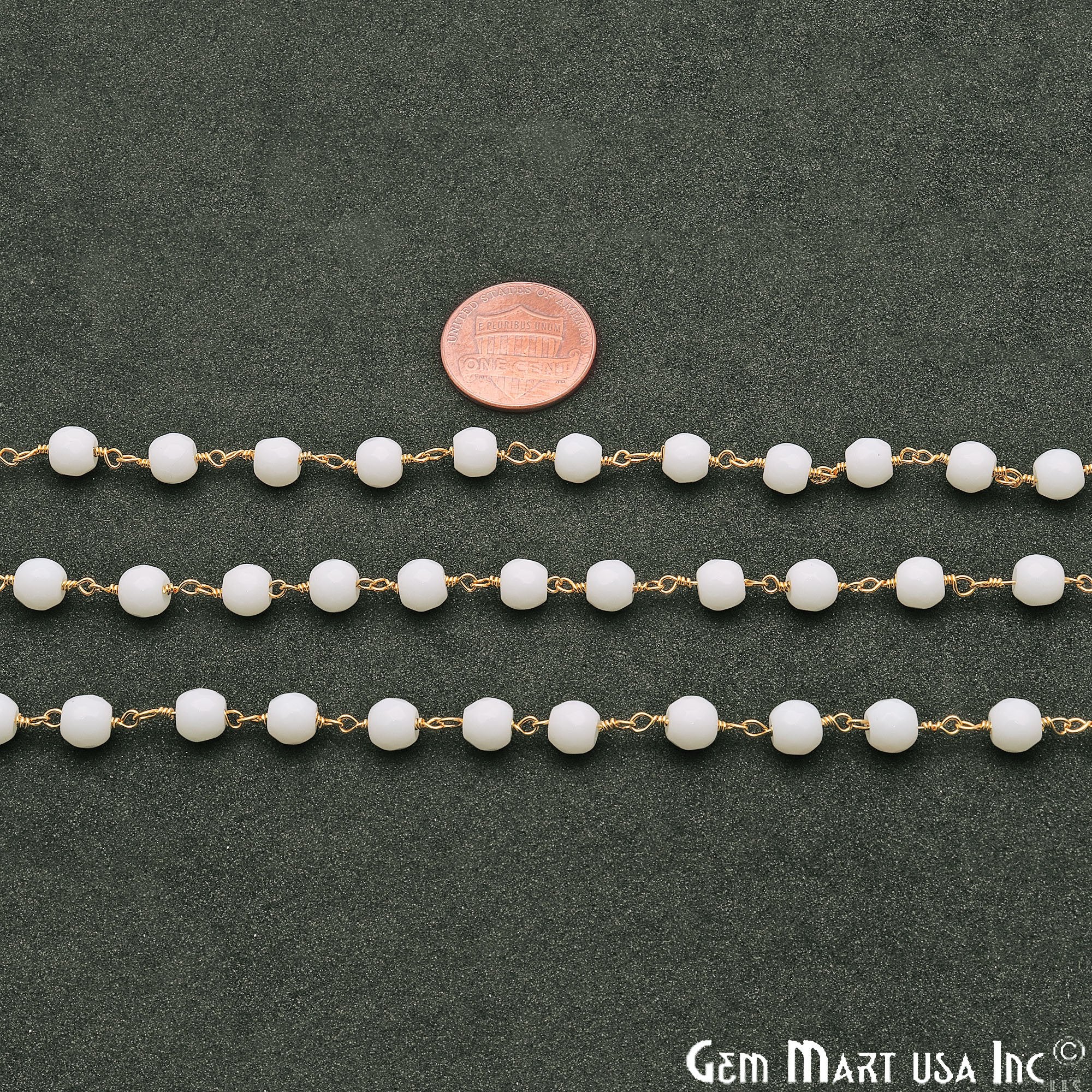 White Agate Beads Gold Plated Wire Wrapped Rosary Chain
