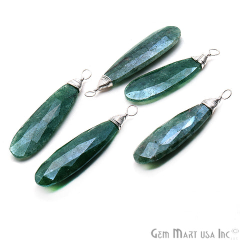 Emerald Silver Wire Wrapped 40x10mm Jewelry Making Pears Shape Connector - GemMartUSA