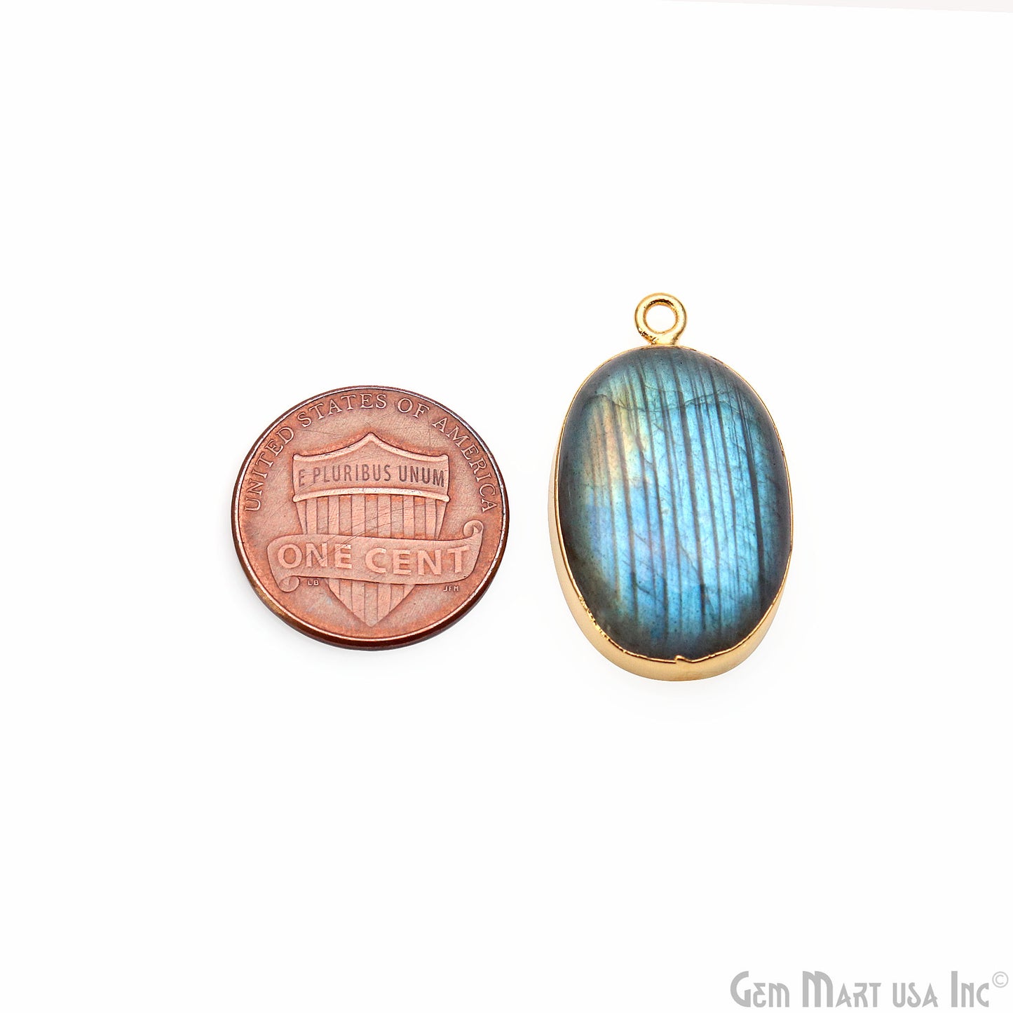 Flashy Labradorite 29x18mm Cabochon Oval Single Bail Gold Electroplated Gemstone Connector