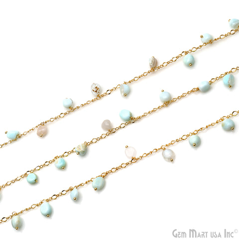 Light Amazonite Tumble Beads 8x5mm Gold Plated Cluster Dangle Chain