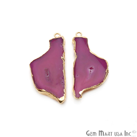 Agate Slice 43x18mm Organic Gold Electroplated Gemstone Earring Connector 1 Pair - GemMartUSA