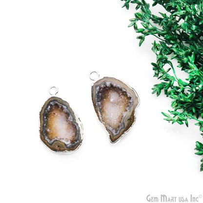 Geode Druzy 34x21mm Organic Silver Electroplated Single Bail Gemstone Earring Connector 1 Pair