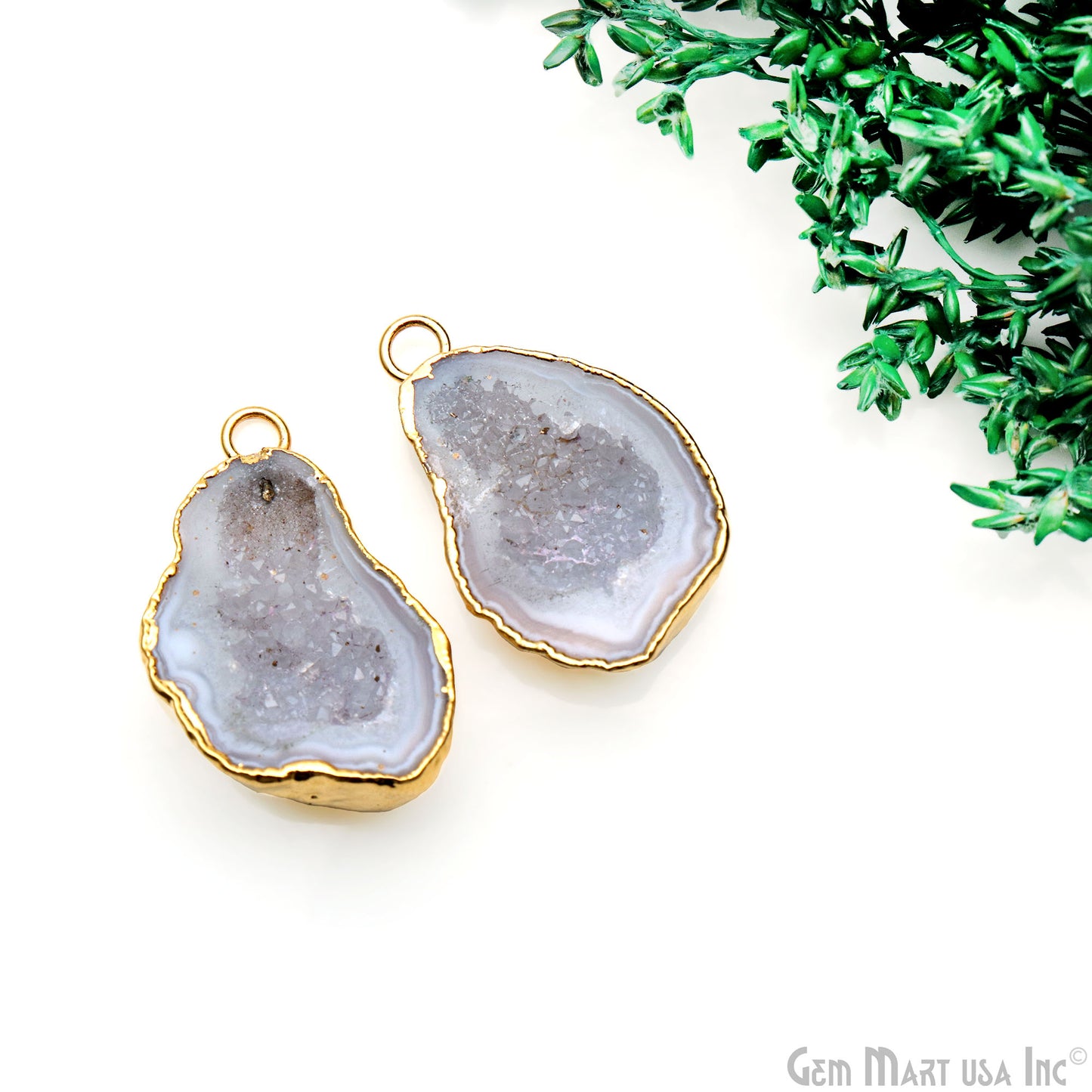 Geode Druzy 31x18mm Organic Gold Electroplated Single Bail Gemstone Earring Connector 1 Pair