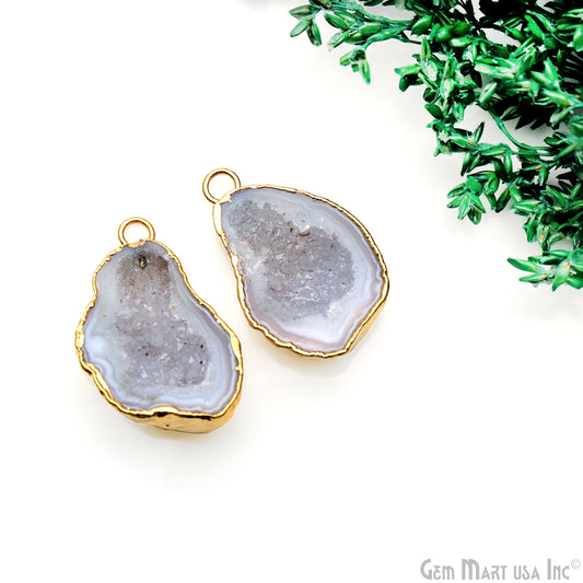 Geode Druzy 31x18mm Organic Gold Electroplated Single Bail Gemstone Earring Connector 1 Pair