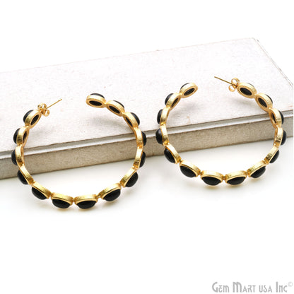 Gemstone Oval Cabochon 7x5mm Gold Plated Round 54mm Hoop Earrings