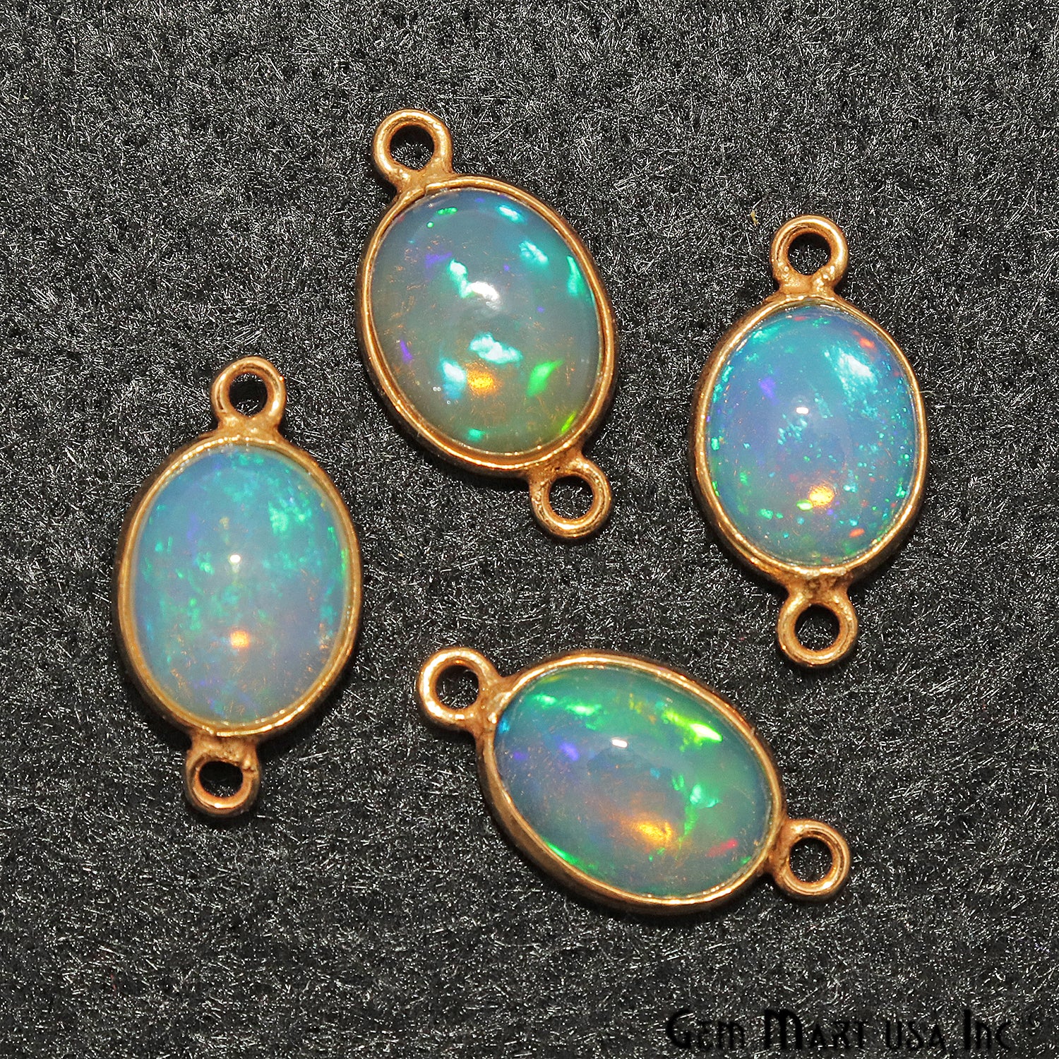 Opal Cabochon Oval 8x10mm Gold Plated Double Bail Gemstone Connector - GemMartUSA